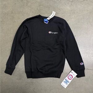 Vintage 90’s Champion Crewneck Black Sweatshirt Youth Medium Deadstock W Tag